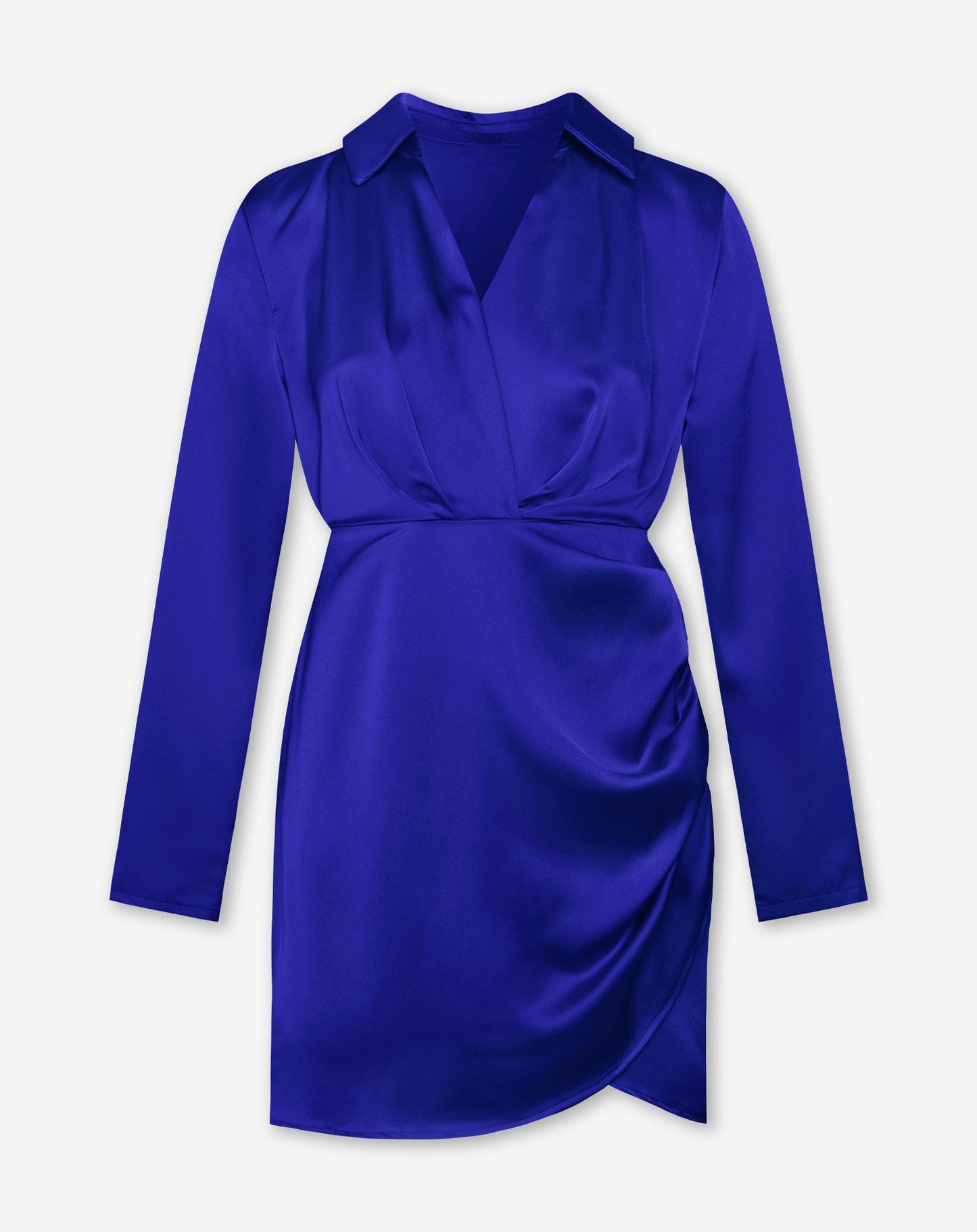 Mitternachtsleuchtendes Kleid | Kobaltblaues Satinkleid mit Wickeldetail