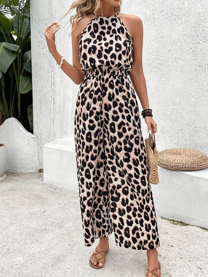 Nayla Dames Jumpsuit – Leopardenprint met Halterhals