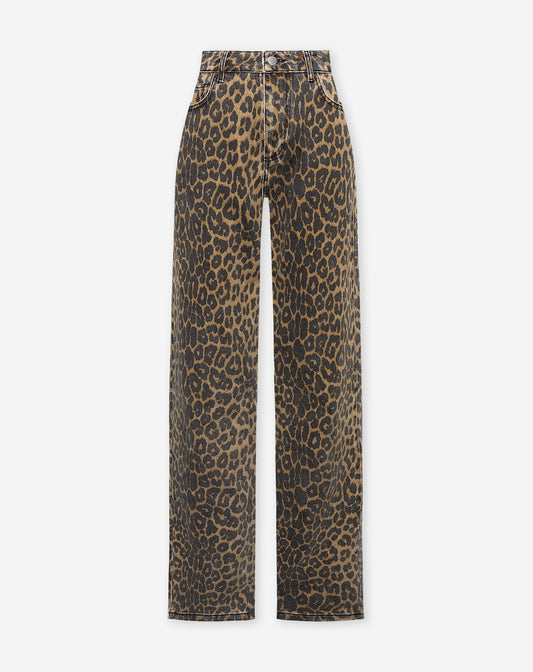 Leopard-Print Jeans | Allover Muster in Schwarz