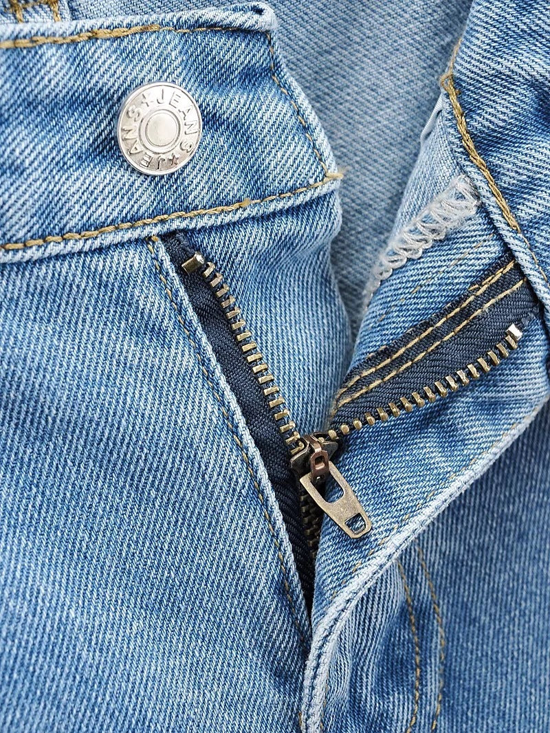 Verwaschene blaue High Waist Wide Leg Jeans für Damen | Lässige Jeanshose mit Taschenverzierung